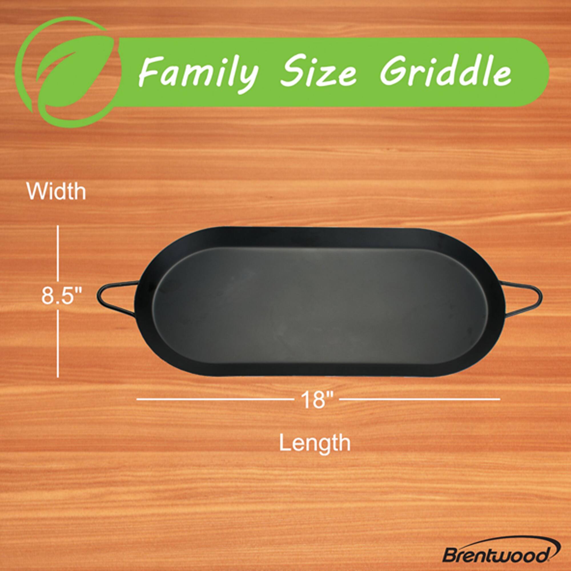 Brentwood 18" x 8.5" Double Burner Carbon Steel Nonstick Comal Griddle
